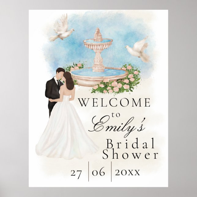 Elegant bröllopsdusch| Brud & Brudgum| Fontän Poster (Framsidan)
