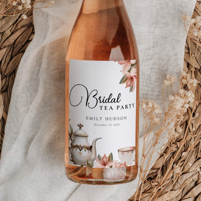 Elegant bröllopsdusch för tebjudning vinflaska etikett (Skapare uppladdad)