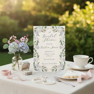 Elegant Bröllopsdusch i akvarellstil med hortensia Inbjudningar