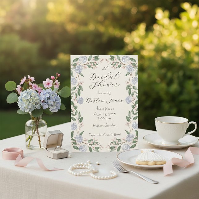 Elegant Bröllopsdusch i akvarellstil med hortensia Inbjudningar (Skapare uppladdad)