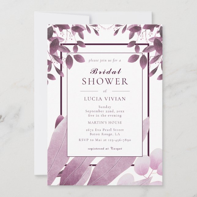 Elegant Bröllopsdusch i Burgundy Inbjudningar (Framsida)