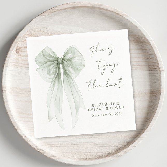 Elegant bröllopsdusch i chic sagegrön färg med vat pappersservett (Chic Sage Green Bow Watercolor Bridal Shower Napkins)