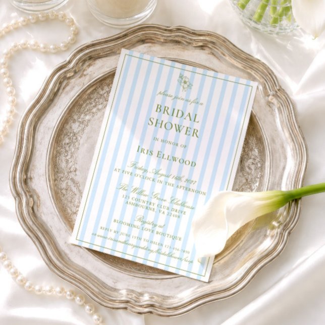 Elegant bröllopsdusch i grönt och blått inbjudningar (Elegant Sage Green & Blue Bridal Shower Invitation)