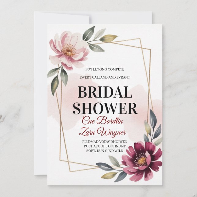 Elegant Bröllopsdusch-inbjudan med blommotiv | Mod Inbjudningar (Framsida)