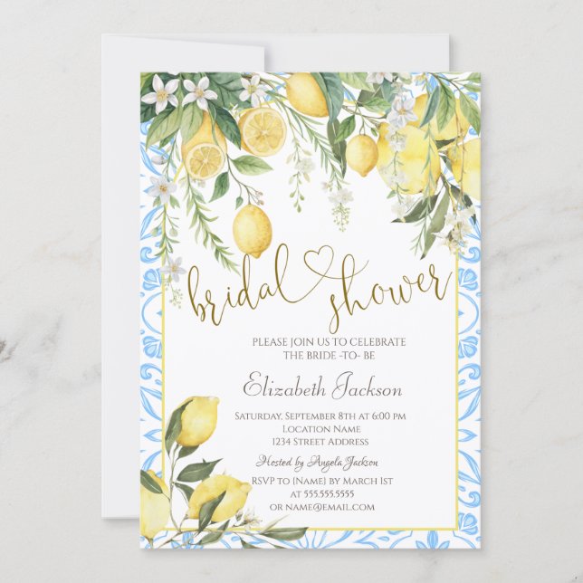 Elegant bröllopsdusch med blommande citroner inbjudningar (Framsida)