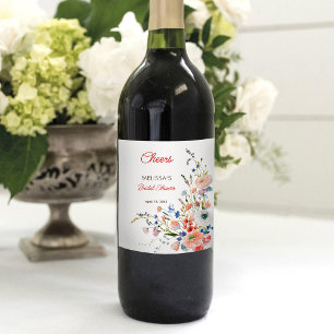 Elegant Bröllopsdusch med Blommotiv Vinflaska Etikett