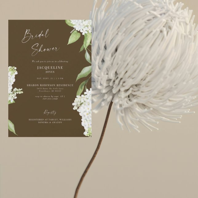 Elegant bröllopsdusch med chokladbrun hydrangea inbjudningar (Skapare uppladdad)
