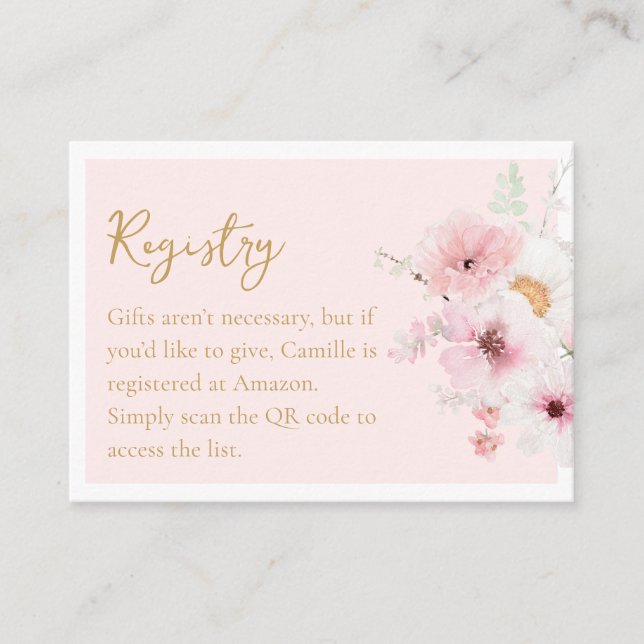 Elegant Bröllopsdusch med QR-kod Registry Tilläggskort (Framsida)
