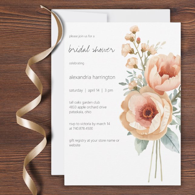 Elegant Bröllopsdusch med Rosa Peonies Inbjudningar (Skapare uppladdad)