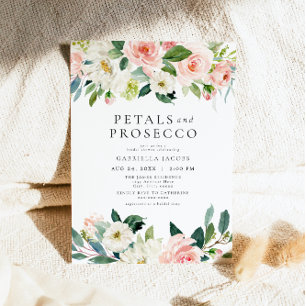 Elegant Bröllopsdusch med rosablommor & Prosecco Inbjudningar