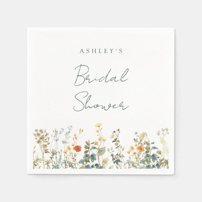 Elegant Bröllopsdusch med Vilda Blommor Pappersservett (Framsidan)