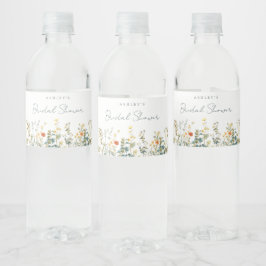 Elegant bröllopsdusch med vilda blommor vattenflaskor etikett