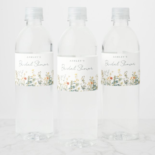 Elegant bröllopsdusch med vilda blommor vattenflaskor etikett (Flaskor)