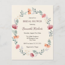 Elegant bröllopsdusch med vildblommor i akvarell 