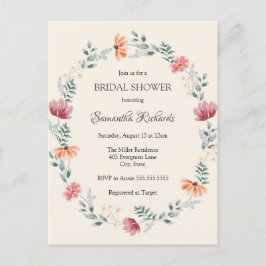 Elegant bröllopsdusch med vildblommor i akvarell vykort