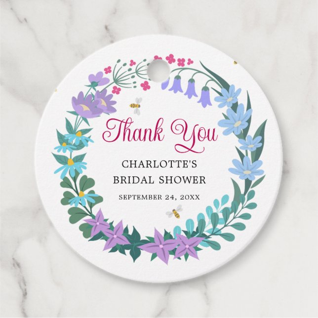 Elegant bröllopsfest blomsterliga vildblommor girl gåvor etiketter (Framsida)
