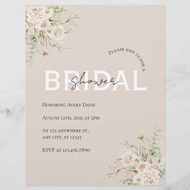 Elegant Bröllopsfest brevhuvud med blommotiv (Framsida)