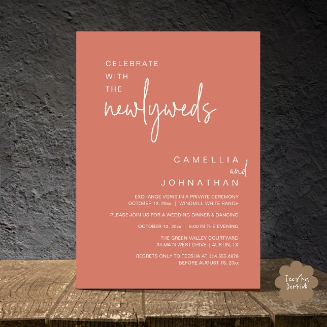 Elegant bröllopsfest efter ceremonin inbjudningar (Elegant Wedding Party Post-Ceremony Celebration Invitation card in terracotta rose)