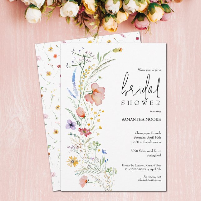Elegant bröllopsfest för bruden inbjudningar (Chic wildflower bridal shower invitations - PRINTED and/or INSTANT DOWNLOAD)