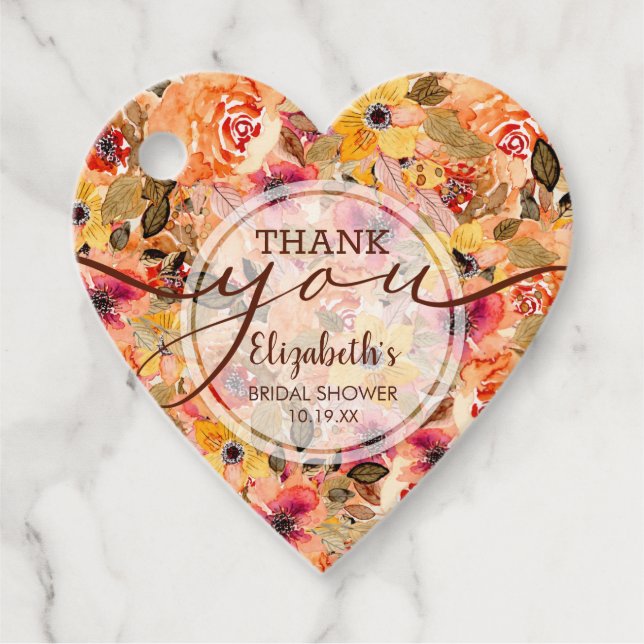 Elegant Bröllopsfest För Höstblommor Tack Gåvor Etiketter (Framsida)