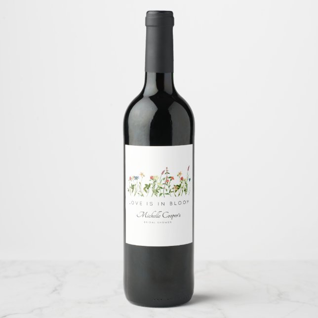 Elegant bröllopsfest för vildblommor vinflaska etikett (Framsida)