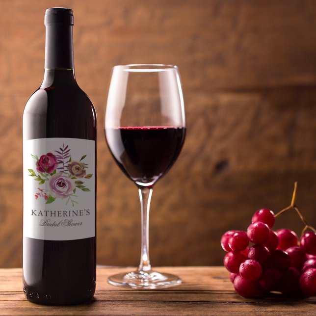 Elegant bröllopsfest fuchsia rosa blomster anpassa vinflaska etikett (Skapare uppladdad)