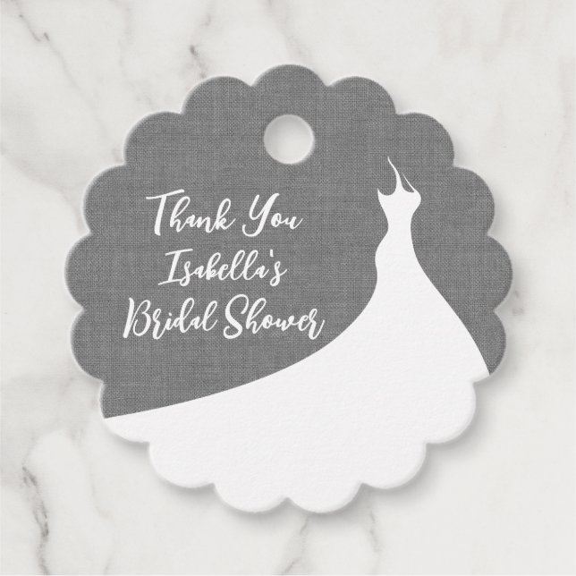Elegant bröllopsfest tack grått linne gåvor etiketter (Framsida)