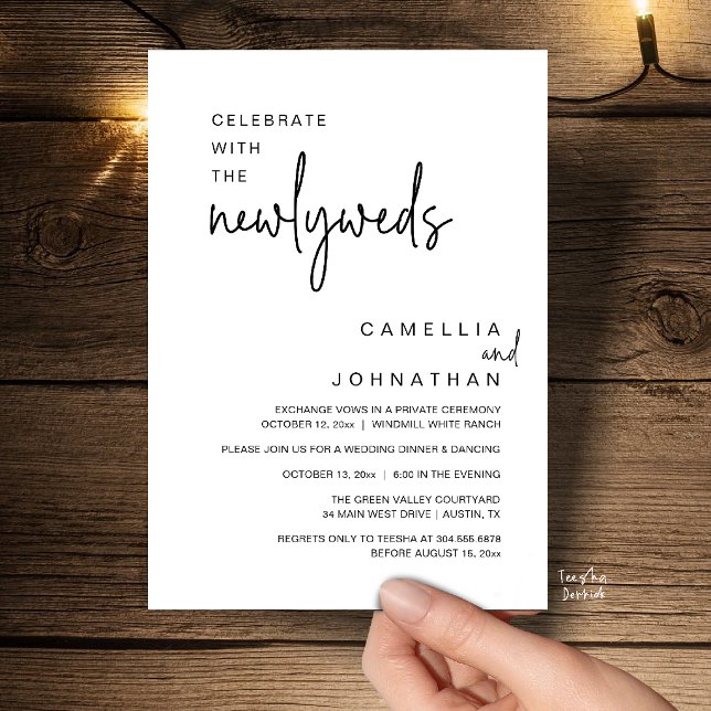 Elegant bröllopsfirande efter ceremonin inbjudningar (Elegant Wedding Party Post-Ceremony Celebration Invitation card in black and white)