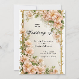 Elegant bröllopsflora ram med mjuka rosa blommor inbjudningar