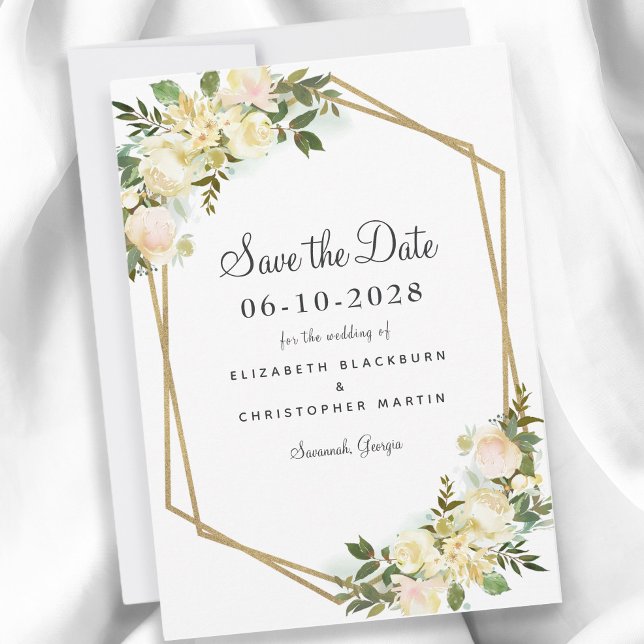 Elegant Bröllopsförlovning Akvarell Blommig Guld Spara Datumet (Elegant Wedding Engagement Watercolor Floral Gold Save The Date)