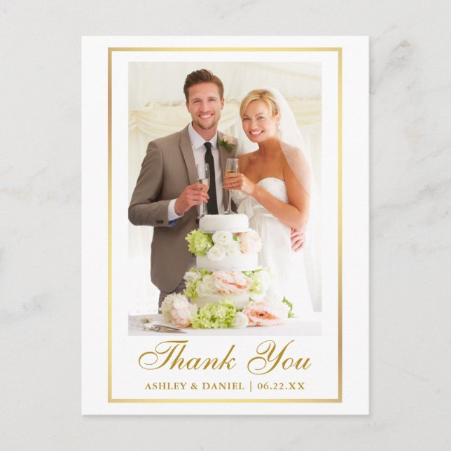 Elegant bröllopsfoto guld ram tack vykort (Framsida)