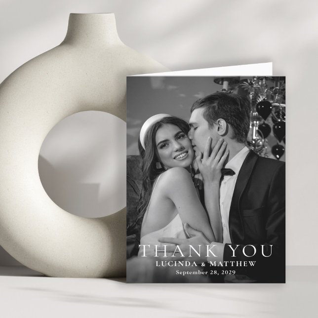 Elegant Bröllopsfoto Tack (Personalize with your wedding photo and thank you message inside.)