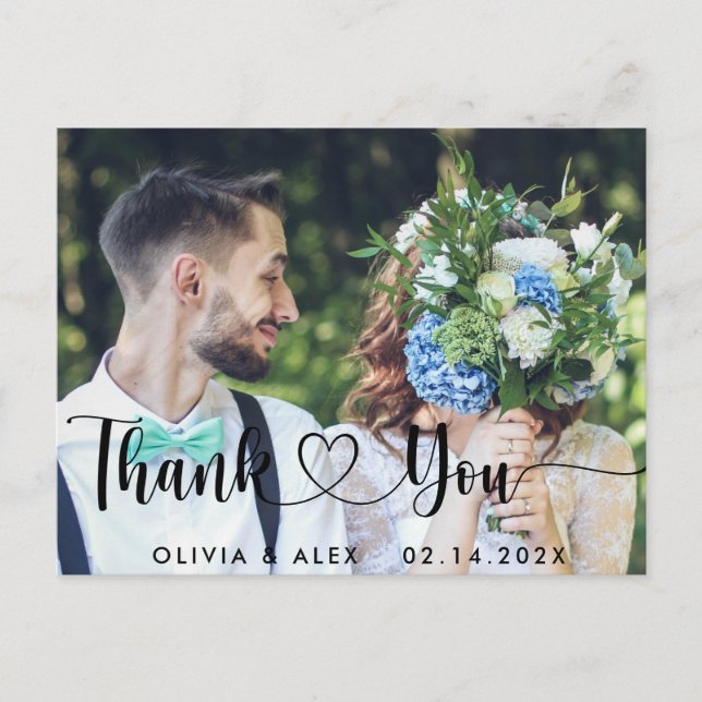 Elegant Bröllopsfoto Tack Vykort (Framsida)
