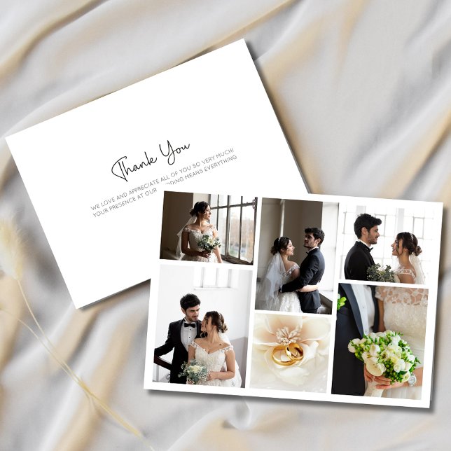 Elegant bröllopsfotocollage tackkort tack kort (Elegant Wedding Photo Collage Thank You Card)