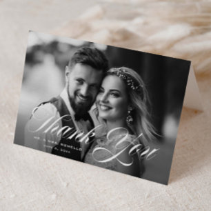 Elegant bröllopsfotografi med skrivstil tack kort