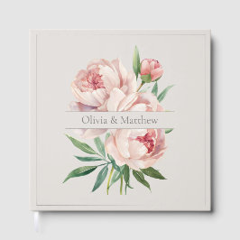 Elegant Bröllopsgästbok med Pion – Beige Design Gästböcker