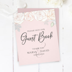 Elegant bröllopsgästbokskylt Blush Rosa Reklamblad