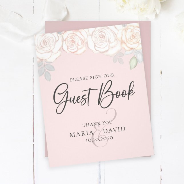 Elegant bröllopsgästbokskylt Blush Rosa Reklamblad (Skapare uppladdad)