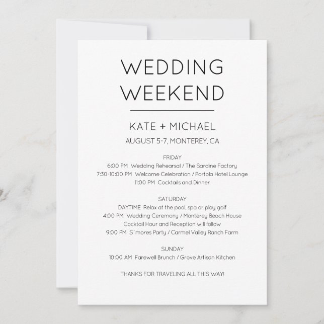 Elegant bröllopshelg Itinerary Inbjudan (Framsida)