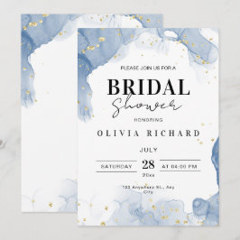 Elegant bröllopsinbjudan Blå och Guld Minimal Inbjudningar