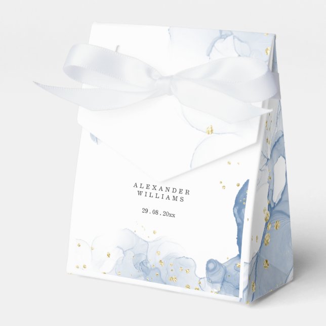 Elegant bröllopsinbjudan Blå och Guld Minimal Presentaskar (Framsidan Sidan)