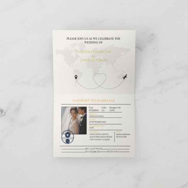 elegant bröllopsinbjudan i form av pass inbjudan (Inuti)