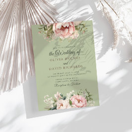 Elegant bröllopsinbjudan i mjuk salviafärg med pio inbjudningar