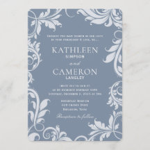 Elegant bröllopsinbjudan | Löv | Dammig blå
