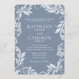 Elegant bröllopsinbjudan | Löv | Dammig blå Inbjudningar