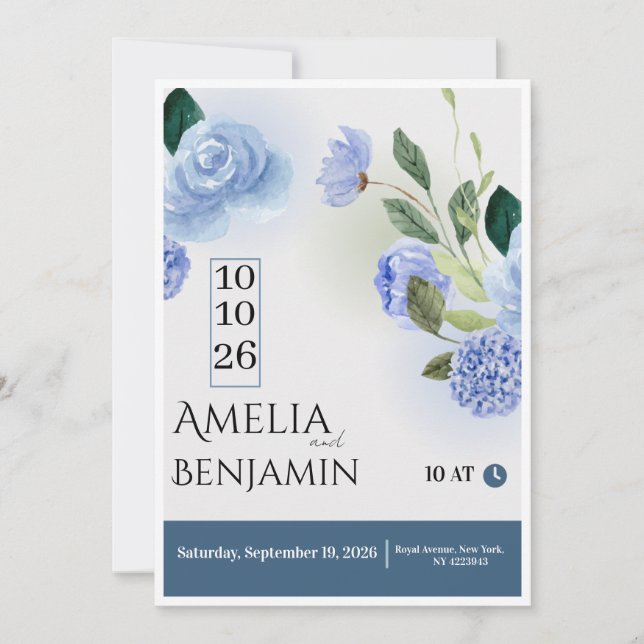 Elegant bröllopsinbjudan mall | Lyxig Flora (Framsida)