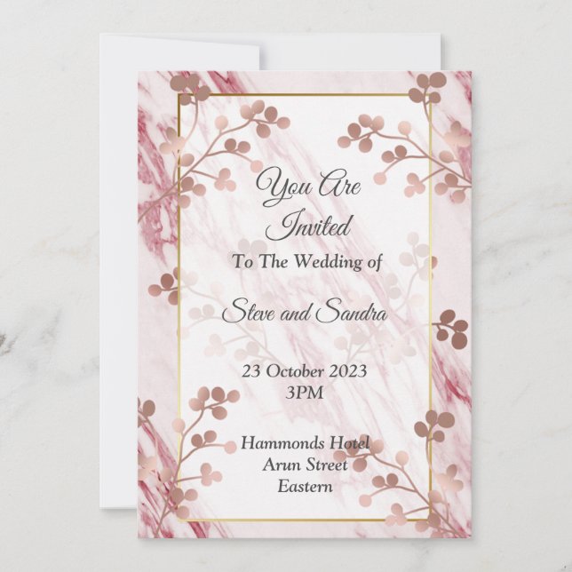 Elegant bröllopsinbjudan, marmorerad rosa blommig inbjudningar (Framsida)
