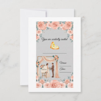 Elegant bröllopsinbjudan med blommor i persikros spara datumet