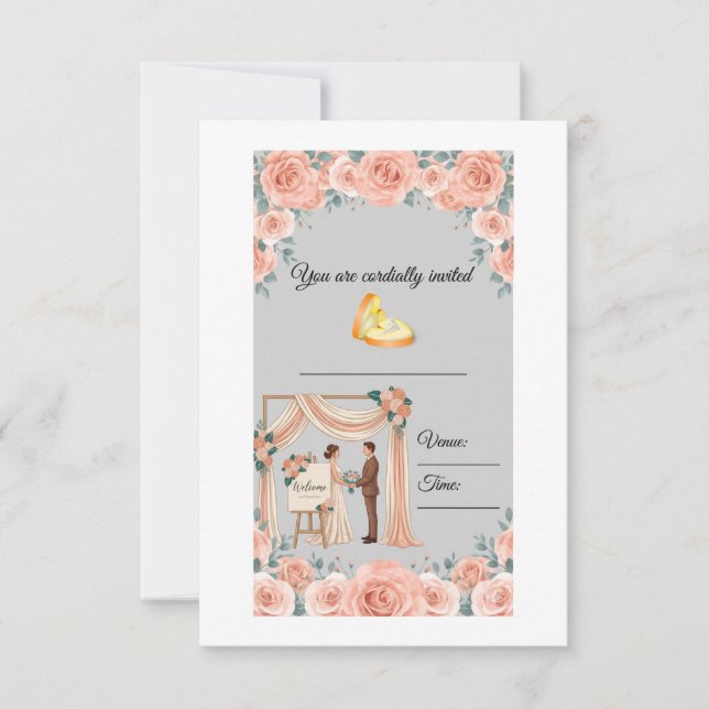 Elegant bröllopsinbjudan med blommor i persikros spara datumet (Framsida)