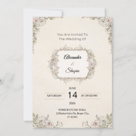 Elegant Bröllopsinbjudan med Blommotiv Inbjudningar